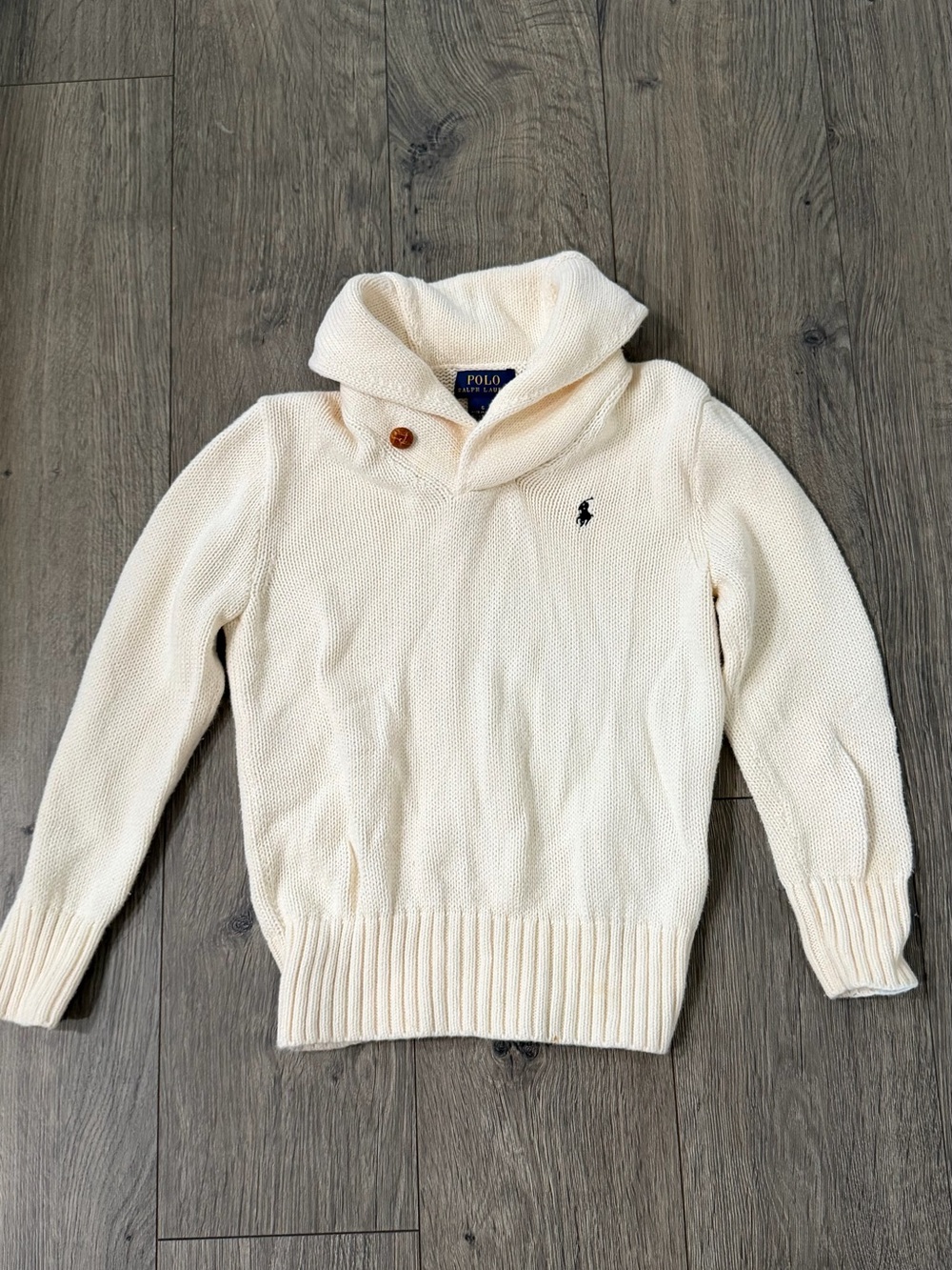 Polo by Ralph Lauren Cream Shawl Collar Knit Sweater